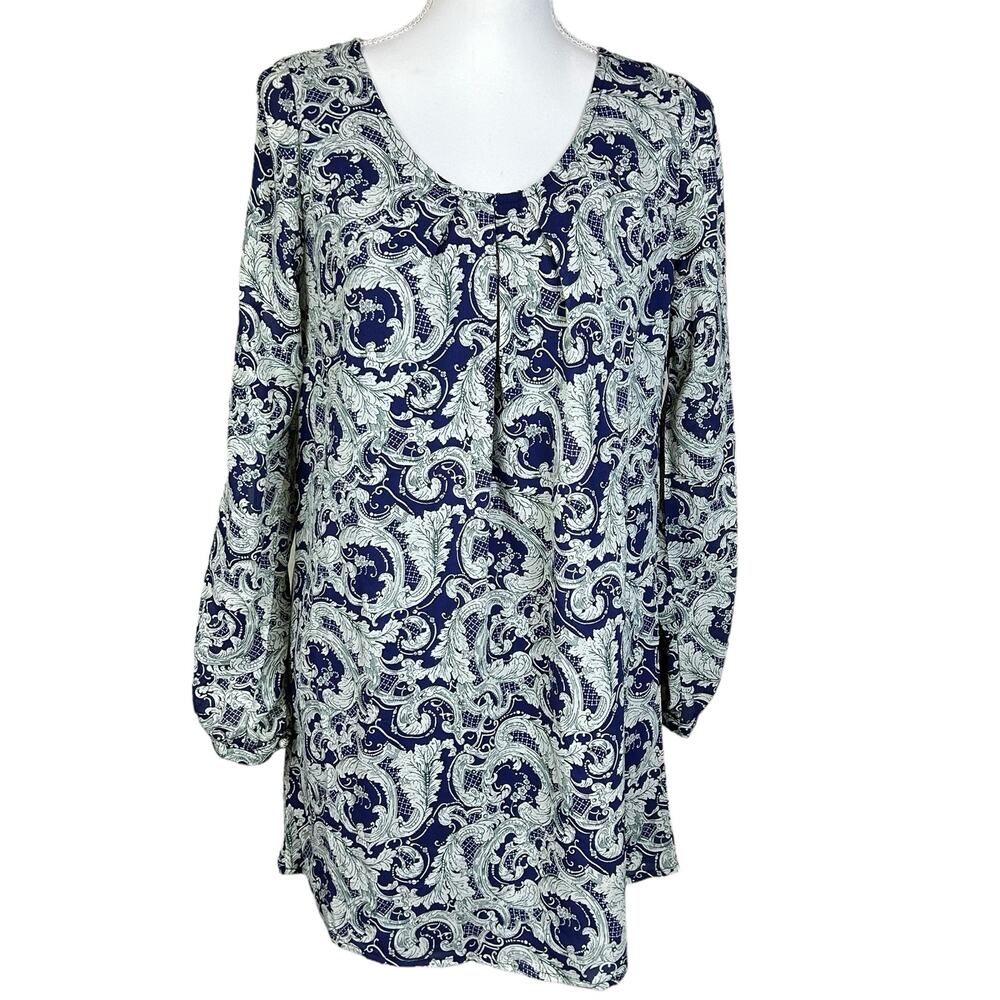 Blu Pepper Tunic Women Small Blue Green Chiffon Slit Sleeves Boho Paisley Dress